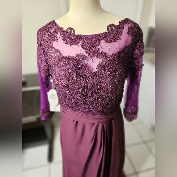 NWT Fashion Purple Formal Lace Beaded Dress Size 14 - Picture 3 of 8